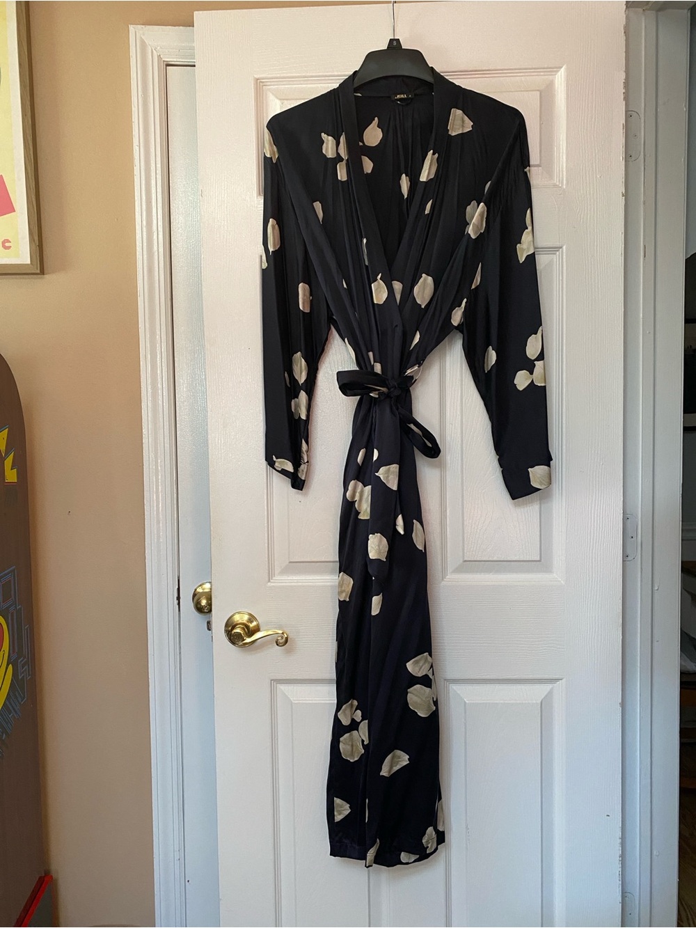 La Perla Made in Italy Navy Blue Silk Wrap Robe Small